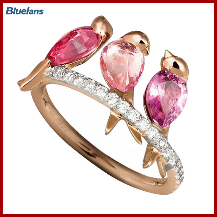 bluelans-เครื่องประดับของขวัญวันเกิดติดพลอยเทียมรูปนก3ตัวสำหรับปาร์ตี้แหวนใส่นิ้วสุดสร้างสรรค์