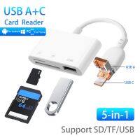 USB-C SD Card Reader adaptor OTG USB 5 in 1 kompatibel kartu SD/TF dengan Port pengisian daya pembaca kartu memori untuk kamera