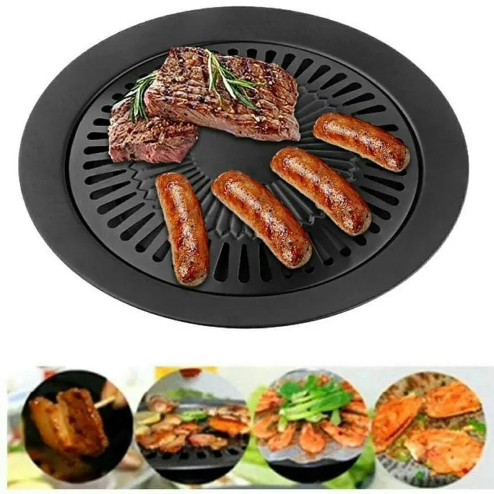 M3 Home Round Iron Korean BBQ Grill Plate Barbecue Nonstick Pan Set