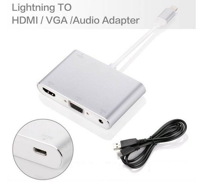 Cáp nối iPhone với đầu dây HDMI hoặc VGA Lightning to HDMI và VGA Audio để  xem máy chiếu tivi màn LCD cáp HDMI cho iphone 