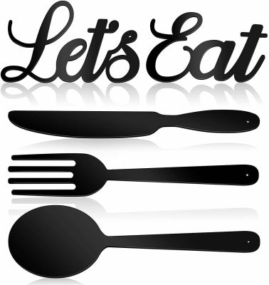 Set of 5 Lets Eat Metal Sign Fork Spoon Knife Sign Rustic Cutout Eat Wall Decor