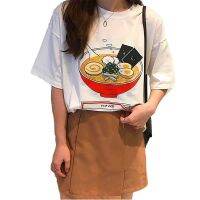 Japanese Style Summer Women Brand Clothing Comic Cartoon Kawaii Ramen Printed T-Shirt High Street Fashion Casual Tee Tops