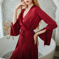 QWEEK Satin Robe Peignoir Women Silk Kimono Sleepwear Autumn Vintage Wedding Dress Bride Bathrobe Female Long Gown Albornoces