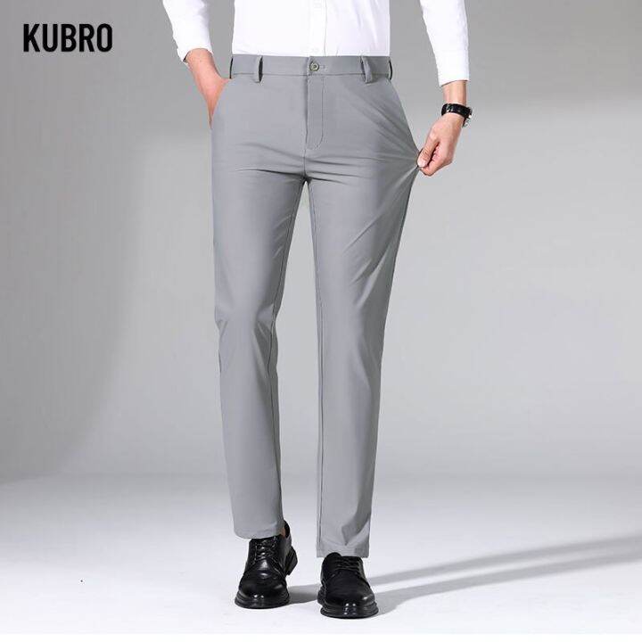 kubro-2023เสื้อผ้ากางเกงระบายอากาศผ้ายืดลำลองสำหรับผู้ชายกางเกงสูทขากระบอกฤดูใบไม้ร่วงแฟชั่นแนวธุรกิจเก๋ไก๋