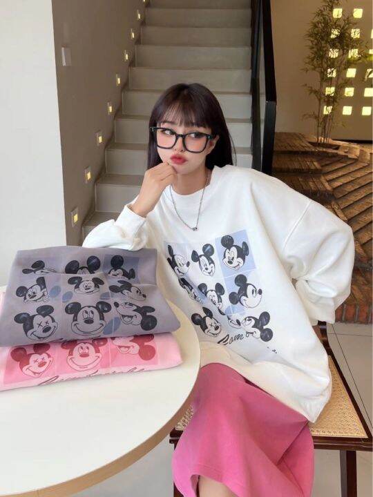 พร้อมส่ง-เสื้อแขนยาว-เสื้อกันหนาวลายมิกกี้เมาส์-ฟรีไซส์-อก44-สเวตเตอร์กันหนาว-เสื้อแฟชั่นผู้หญิง