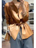 Female Leather Coat 2023 New Cardigan Small Outer Cotton Sheepskin Short Jacket Loose Waist Band