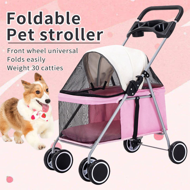 Folding trolley pet trolley four-wheeled cat and dog universal lightweight  trolley outdoor travel pet supplies portable trolley Lazada PH