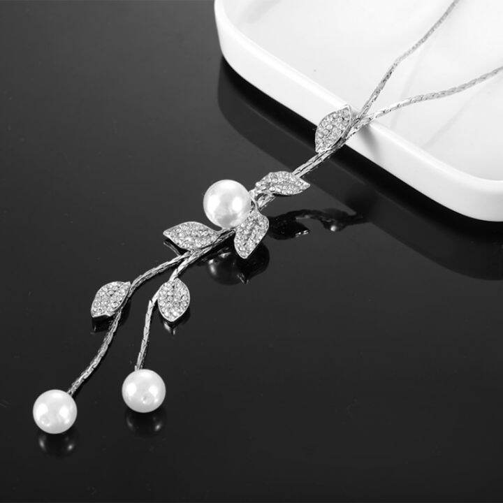 jdy6h-luxury-fashion-leaf-shaped-rhinestones-pearl-pendant-dangle-long-necklace-adjustable-elegant-tassel-sweater-chain-girl-jewelr