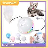 KUANGQIAN USB ขนนกของเล่นสำหรับแมวแบบชาร์จไฟได้,ของเล่นสำหรับแมวแบบอินเทอร์แอคทีฟอัจฉริยะสำหรับเล่นบอลของเล่นสำหรับแมวลูกหมุนด้วยตนเอง