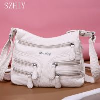 ZZOOI Small Soft Shoulder Bag Casual Women Bag Wash White Leather Crossbody Adjustable Multi-pocket  Ladies Pocket Bolsa De Ombro New