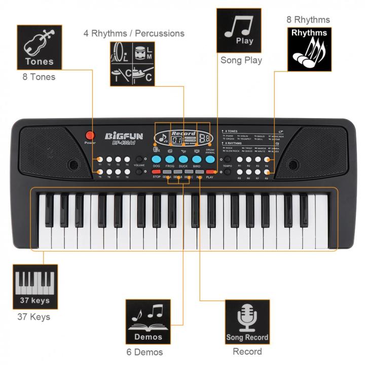 คีย์เปียโนดิจิตอล37แป้นพิมพ์อิเล็กทรอนิกส์บอร์ดและไมโครโฟนของขวัญสำหรับเด็กการตรัสรู้ดนตรี