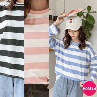 ?Korean Fashion?เสื้อแขนยาว คอกลม ผ้านิ่มเด้ง ลายทาง 3 สี