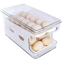 2 in 1 Egg Holder for Refrigerator , Clear Rolling Egg Dispenser for Refrigerator 24 Egg Storage Container Tray