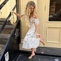 Newspaper Dress Y2k Style Vintage Summer Ruffle Off Shoulder Long Dresses Sexy Vacation Outfits For Woman 2023 Fashion Vestidos