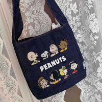 AQUA niche style Snoopy denim embroidered shoulder bag 2023 new Japanese cute cartoon tote