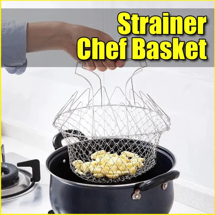 B1T1 Expandable Fry Strainer Chef Basket Kitchen Colander Magic Mesh