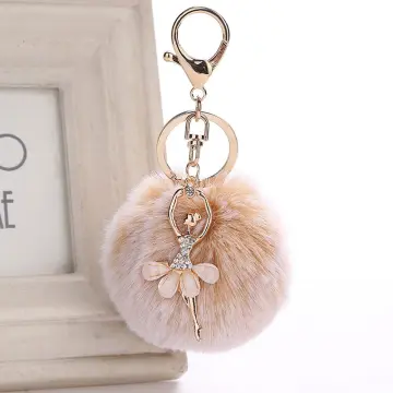 Pig Pompom Ball Keychains for Women Purse Bag Pendant Car Key Ring