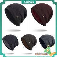 OKDEALS กลางแจ้ง ของแข็ง Gorros หมวกผ้าฝ้าย หมวกบีนนี่ลำลอง หมวกขนแกะหนา หมวกถักผู้ชาย หมวกอุ่นฤดูหนาว