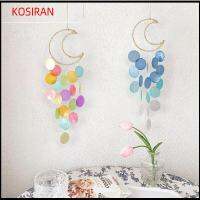 KONSIRAN ดวงจันทร์เปลือกแขวน ลมตีระฆัง เปลือกธรรมชาติ เปลือกวงกลม Dream catchers น่าดึงดูดดึงดูด ของตกแต่งบ้าน จี้รูปเปลือกหอย ระเบียงบ้านและสวน