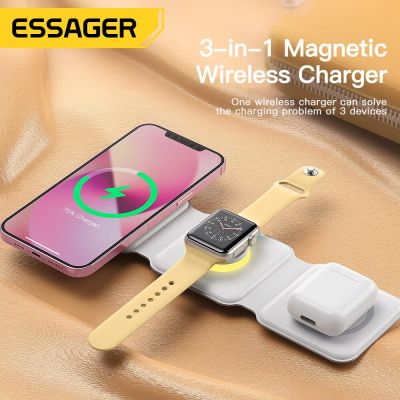 Essager Magnetic Wireless Charger Pad Stand for iPhone 14 13 12 Pro Max Qi Fast Charging Dock Station for Apple Watch