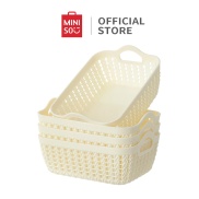 Combo 4 giỏ nhựa đựng đồ đa năng Miniso hình chữ nhật, màu sắc thanh lịch