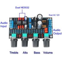 บอร์ดพรีแอมป์ NE5532คู่ปรับเบสย่านเสียงแหลมสัญญาณเสียงอีควอไลเซอร์ควบคุมเครื่องขยายสัญญาณภาคแรก Preamplifier คู่ AC 12V