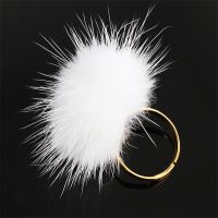 Fashion Fluffy Mink Fur Ball Pompom Ring Boho Genuine Soft Leather Party Rings For Women Adjustable Size Jewelry Gift