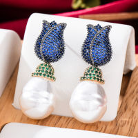 GODKI Cute Simulated Pearl Drop Earring For Women Wedding Cubic Zirconia Dubai Bridal Earrings Costume Jewelry Summer Party