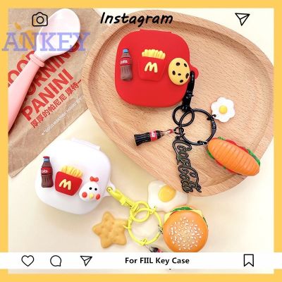 Suitable for FIIL Key Case Wireless Bluetooth Headset Silicone Protective Sleeve Cute Cartoon Soft Shell Hamburger Hot Dog