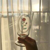 【CW】❉  Korean luxury retro rose Phnom Penh Glass goblet coffee cup wine milk juice breakfast