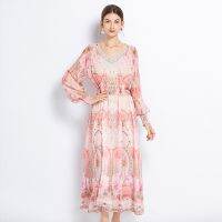 Womens Dress New Fashion Spring/Summer New  High Class  Dress Print  Maxi Dress Long Sleeve