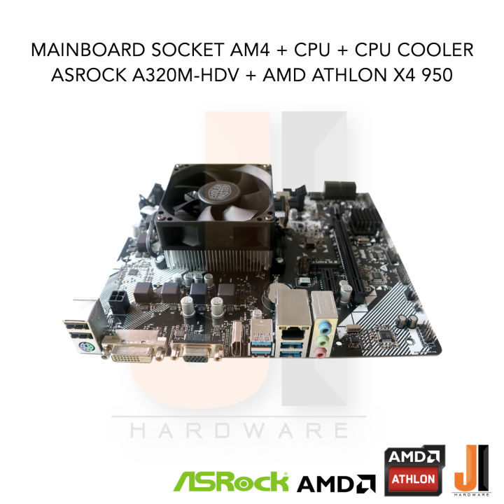 ชุดสุดคุ้ม-cpu-cooler-mainboard-asrock-a320m-hdv-am4-cpu-amd-athlon-x4-950-4-cores-4-threads-3-5-3-8-ghz-65-watts-สินค้ามือสองสภาพดีมีการรับประกัน