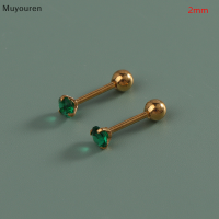 Muyouren 1คู่สีเขียว tragus STUD กลมเล็กตุ้มเจาะกระดูกอ่อนแกนเกลียวเครื่องประดับ CZ barbell เจาะต่างหู