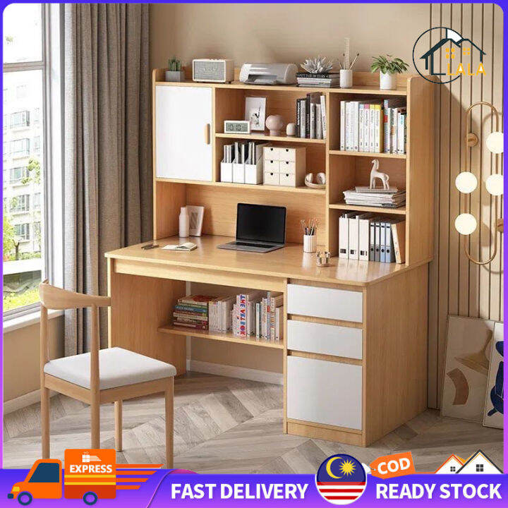 LALA 100CM Computer Study Table With Book Shelf Meja belajar Table With