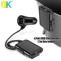 ✾ 4 Port USB Car Charger Quick Charge QC3.0 5.6ft Extension Cable For iPhone 12 Xiaomi Mobile Phone Driving Recorder Fast Charging