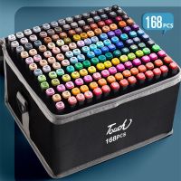 【small stationery】  ปากกาแอลกอฮอล์24/80/120/168สีเครื่องเขียนวางซ้อนกันได้ชุดปากกาสีโน้ตวาดสี