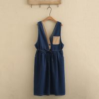 【มีไซส์ใหญ่】Plus Size Womens V-neck Sleeveless Autumn Winter Dress Fashion Vintage Denim Long Dresses