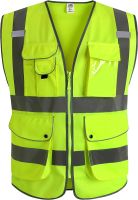 Reflective Vest 9 Pockets Class 2 High Visibility Zipper Front Safety Vest With Reflective StripsMeets ANSI/ISEA Standard