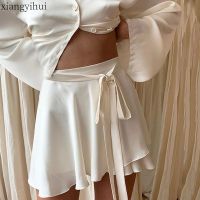 【CW】 Faux Silk Skirt up Skirts New Waist Asymmetric Loose Soft