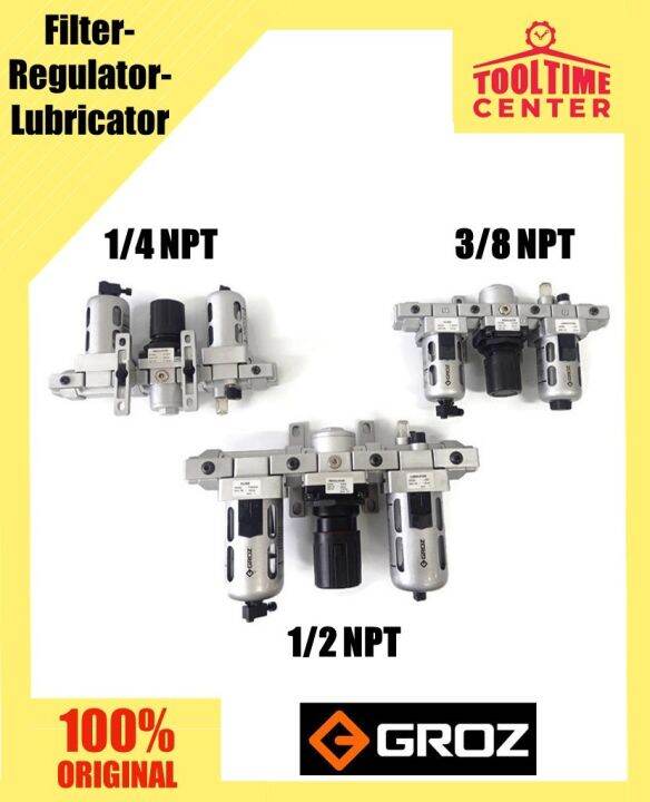 Groz FilterRegulatorLubricator NPT Size 1/4", 3/"8 & 1/2" Lazada PH