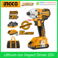 iNGCO P20S Tools 20V 2.0Ah Lithium-Ion Impact Driver สว่าน CIRLI2002 Brushless with 2pcs Battery Pack, 1pc 1Hr Charger