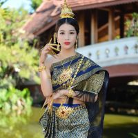 Dai princess dress traditional Thai female outfit handmade shawl strapless gown with studio brigade take photography props