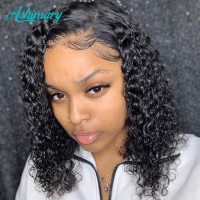 13X4 Bob Wig Short Curly Lace Front Human Hair Wigs Brazilian Remy Hair Curly Bob Lace Front Wigs For Black Women Gift ของขวัญ