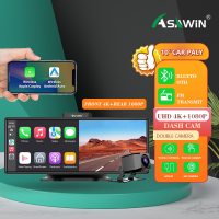 Asawin Carplay CP10แบบพกพาสำหรับรถยนต์4K กล้องติดรถยนต์ด้านหน้าและด้านหลังสเตอริโอ Wi-Fi รถยนต์ไร้สายหน้าจอ