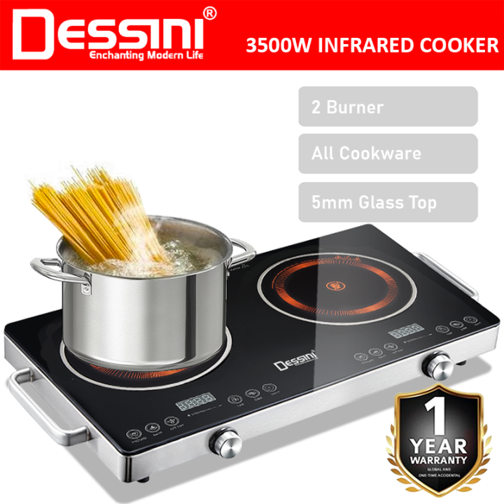 DESSINI ITALY Infrared Ceramic Cooker Hob Touch Control Panel 2 Burner