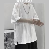 SEATUEMA เสื้อยืดแขนสั้นผู้ชาย,หลวมสีทึบลำลองลำลองใหม่ฤดูร้อน