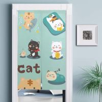 Fashion 2023 Japanese Style Curtains Cat Pattern Cute Green Lucky Cat Door Curtain Half-curtain Kitchen Drapes Soft Hanging Curtain Restaurant Door Screen Decor Drapes