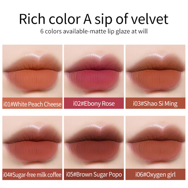6สี-matte-velvet-lip-gloss-liquid-ลิปสติก-long-lasting-nude-แต่งหน้า-waterproof-lip-tint