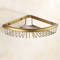 ☬☒ Antique Brass Shower Corner Shelf Basket Holder Bathroom Shelves Storage Shelf Rack Bathroom Basket Holder KD534