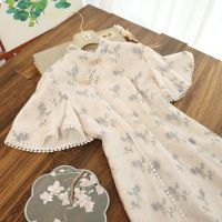 【LZ】۞❏☁  Vestido cheongsam de manga curta feminino branco estampa floral qipao high-end fino vestidos chineses plus size 5XL verão